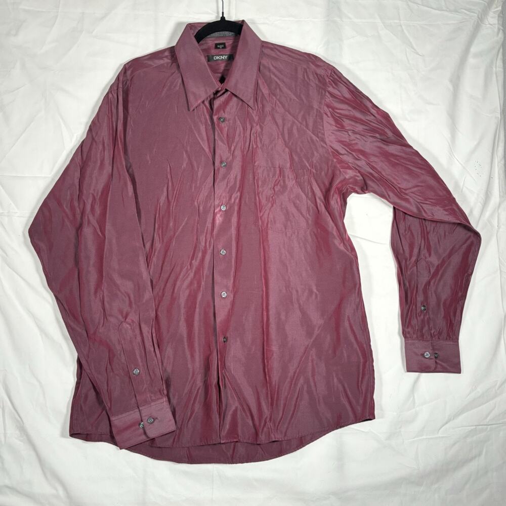 Men's DKNY Red Long Sleeve Button Down Shirt Size 42 16.5 36/37